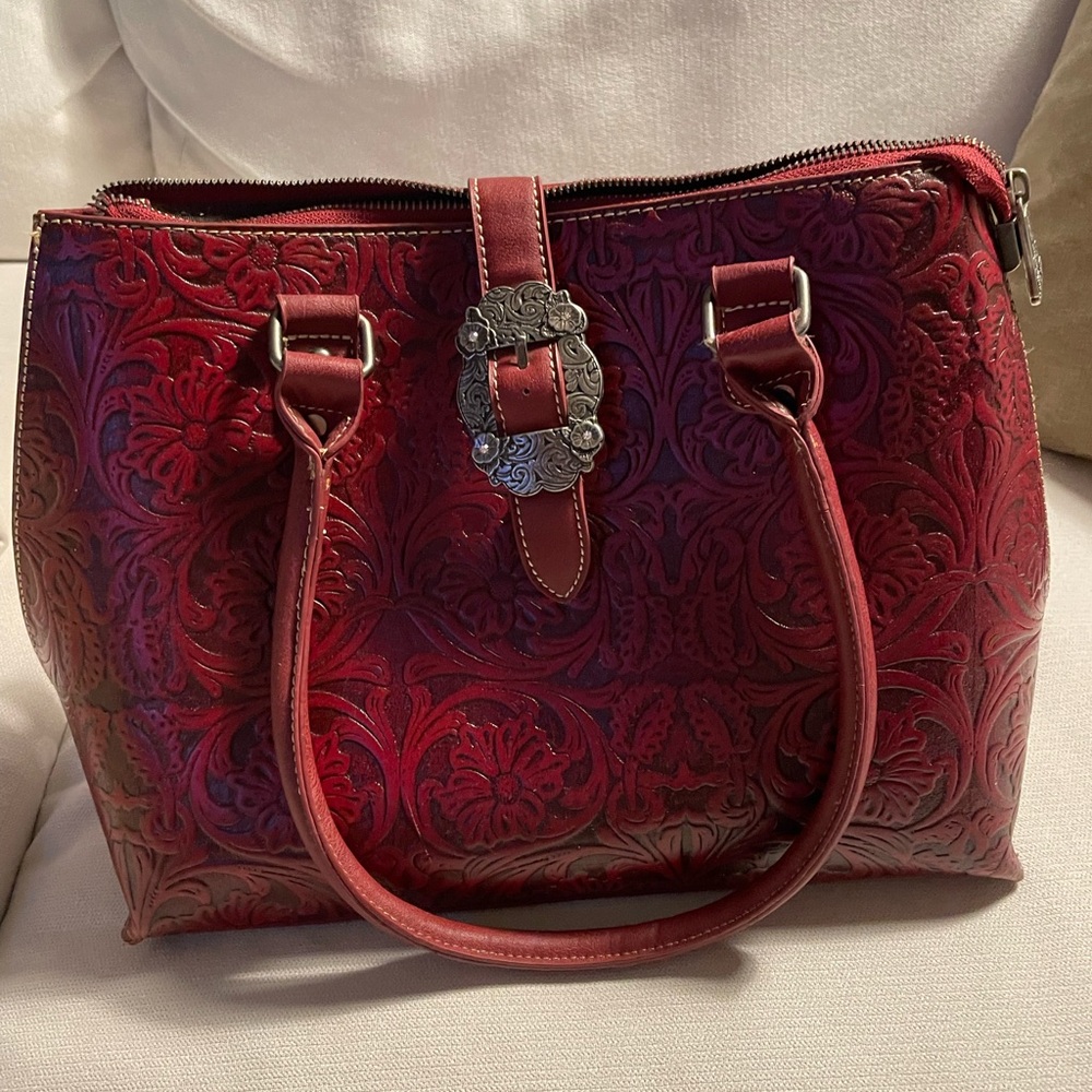 Trinity Ranch leather tooled bag-Red